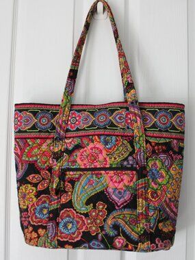Vera Bradley Botanica Tote Bag - Black Pink Blue Green Floral - Large Storage 🌸